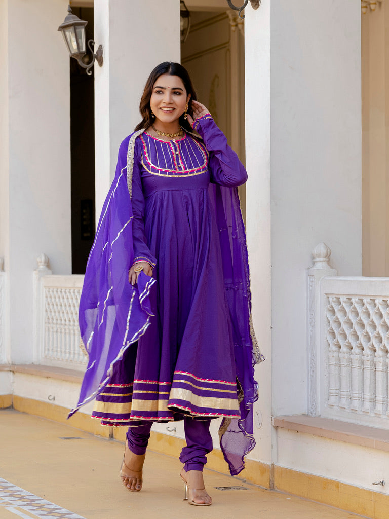 Purple lace Rangrez anarkali suit set