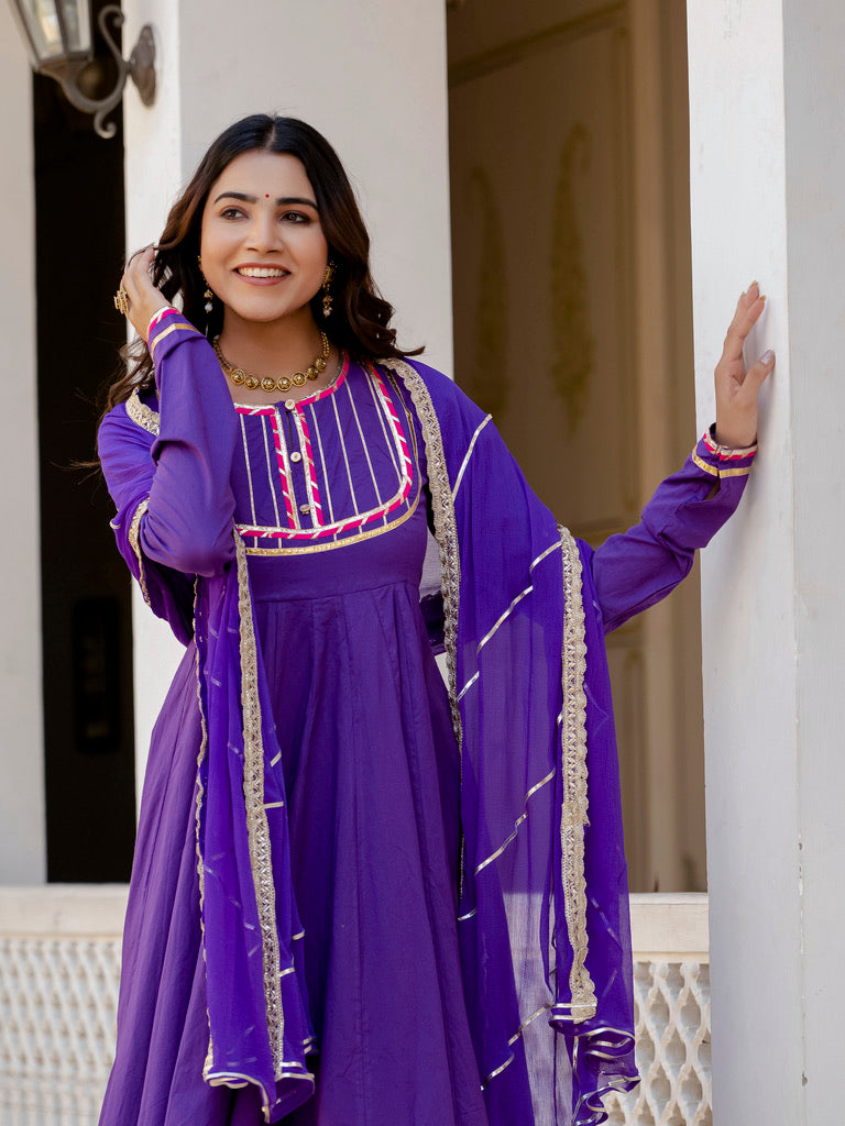 Purple lace Rangrez anarkali suit set