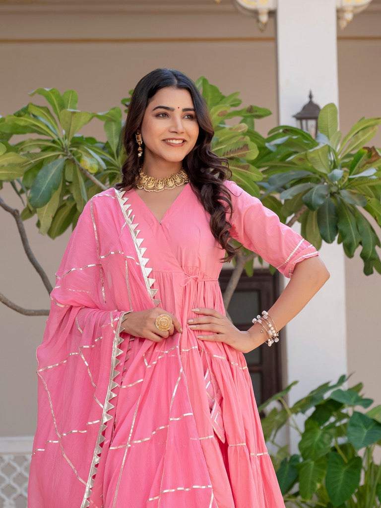 Pink tier Rangrez anarkali angrakha suit set