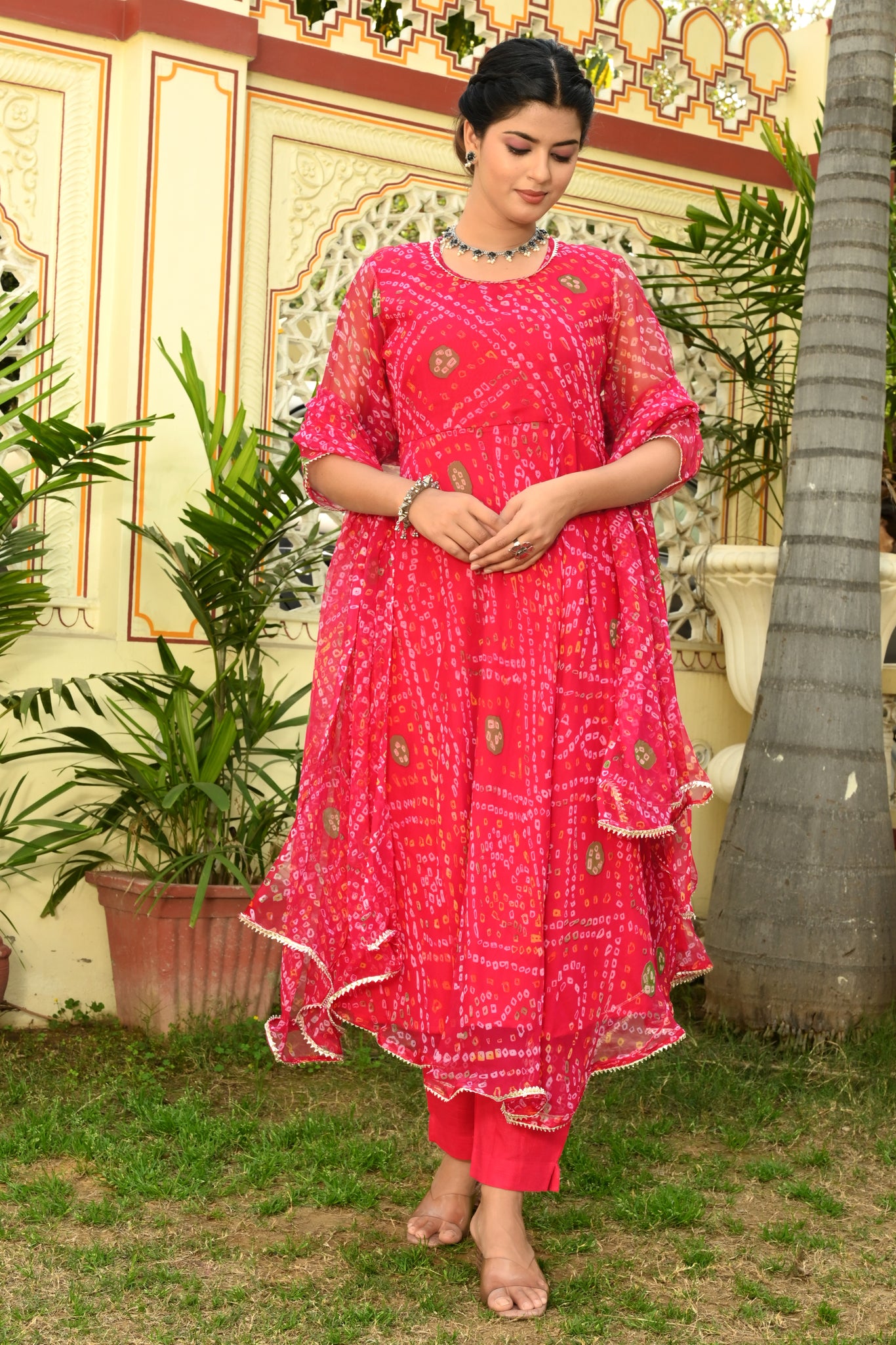 Raani Bandhej Georgette Anarkali Suit (Set of 3)