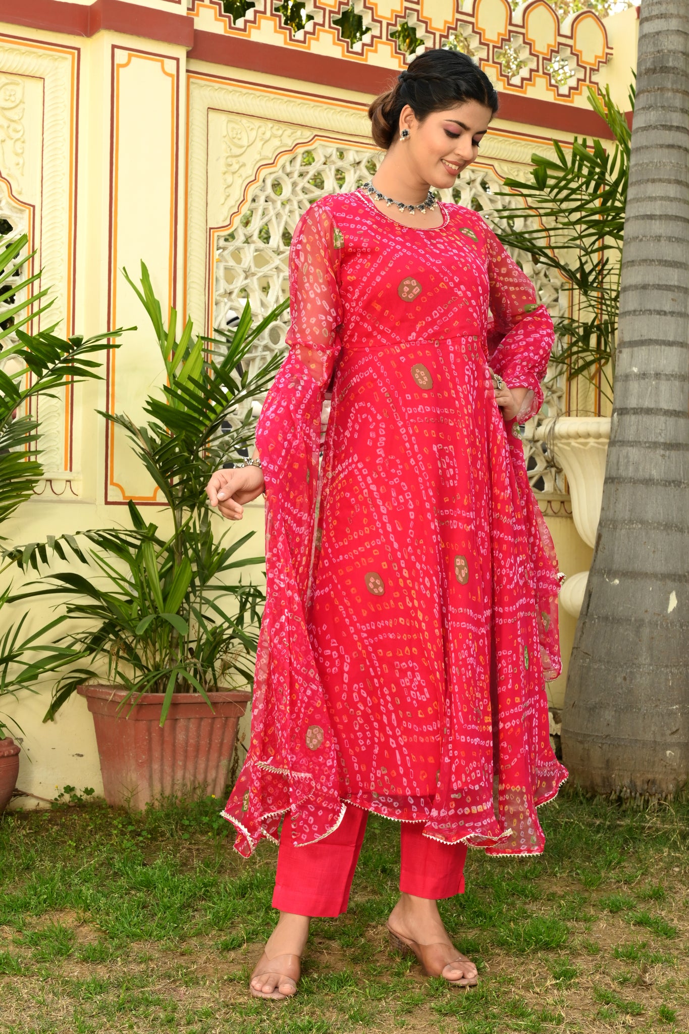Raani Bandhej Georgette Anarkali Suit (Set of 3)