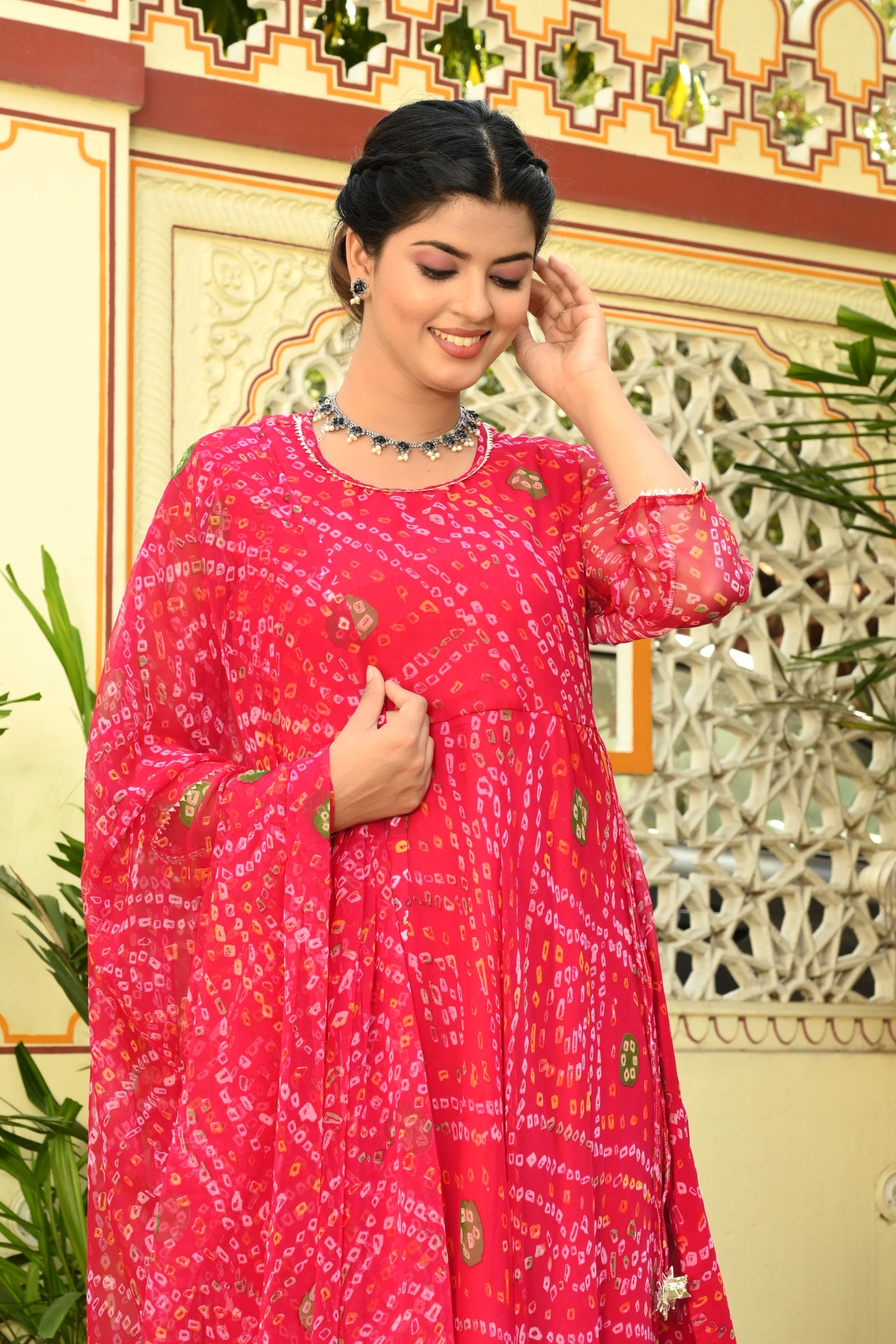 Raani Bandhej Georgette Anarkali Suit (Set of 3)