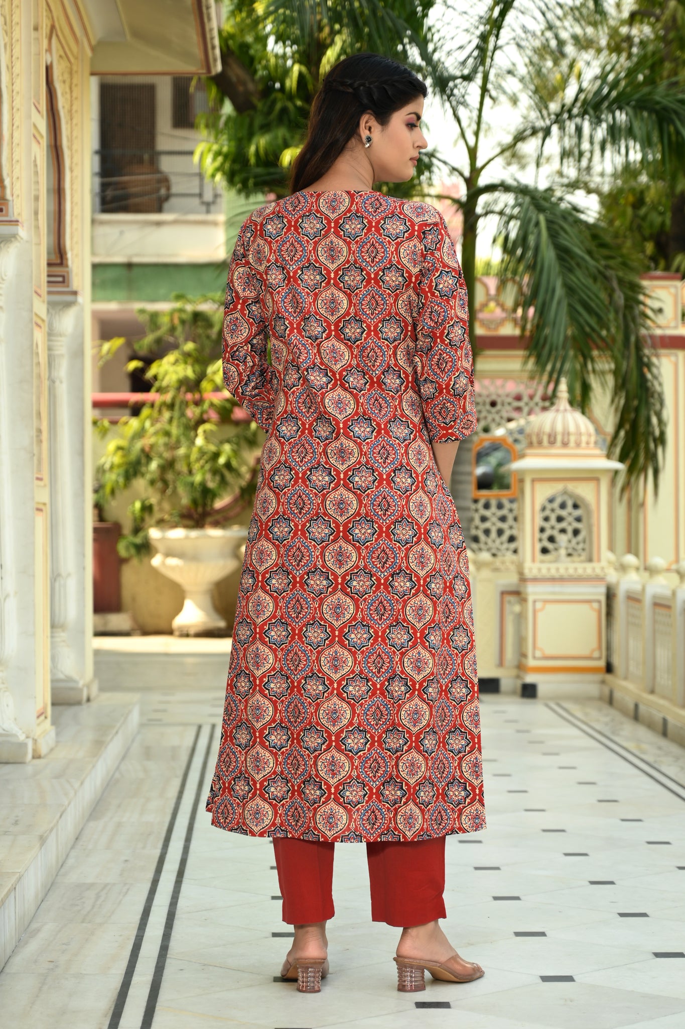 Maroon Ajrakh Printed Cotton Kurta Pants (Set of 2)