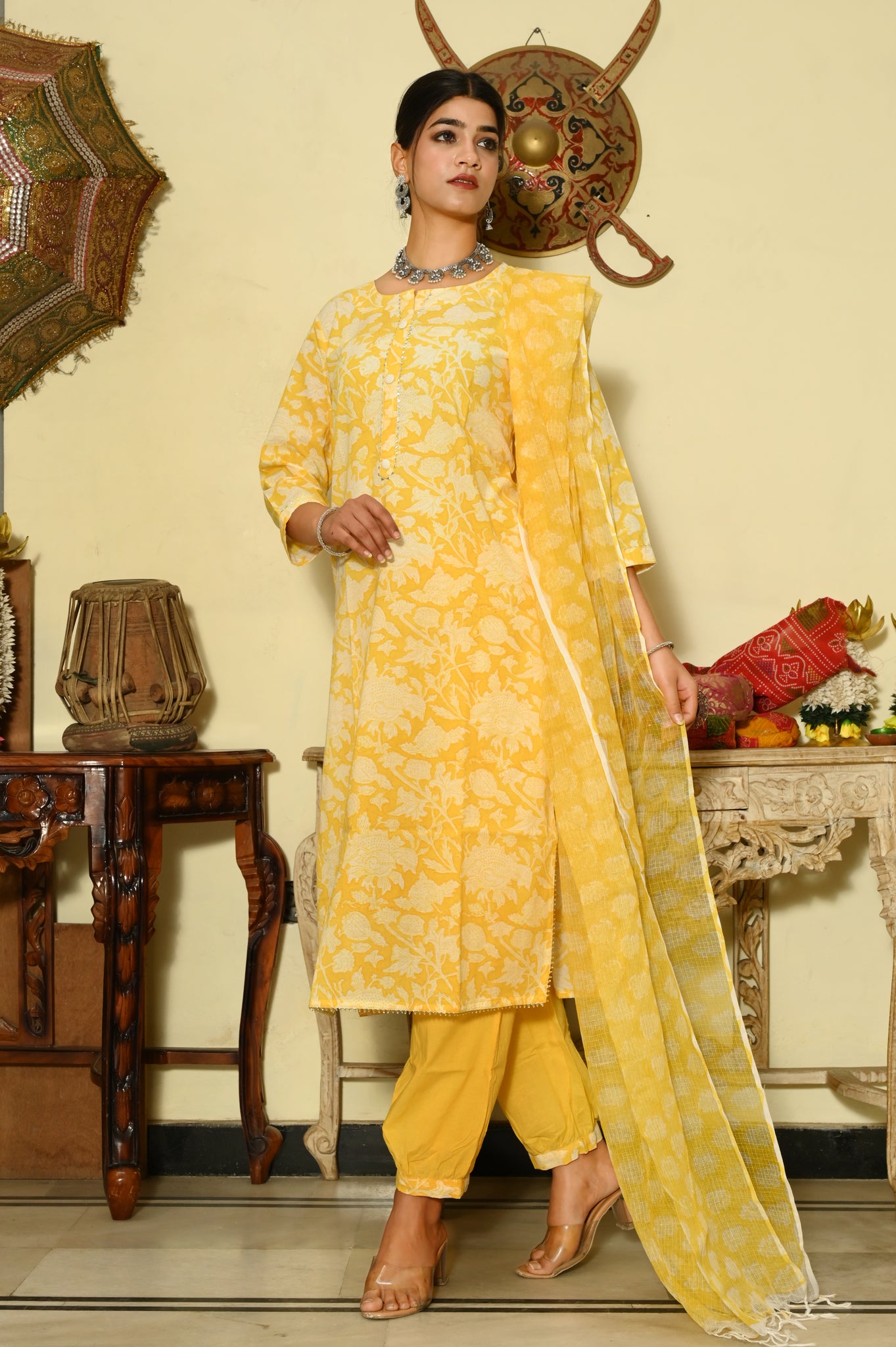 Sunshine Blooms Hand-Block Suit Set