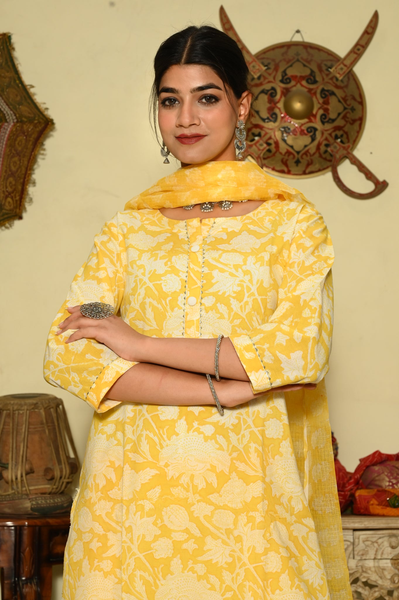 Sunshine Blooms Hand-Block Suit Set
