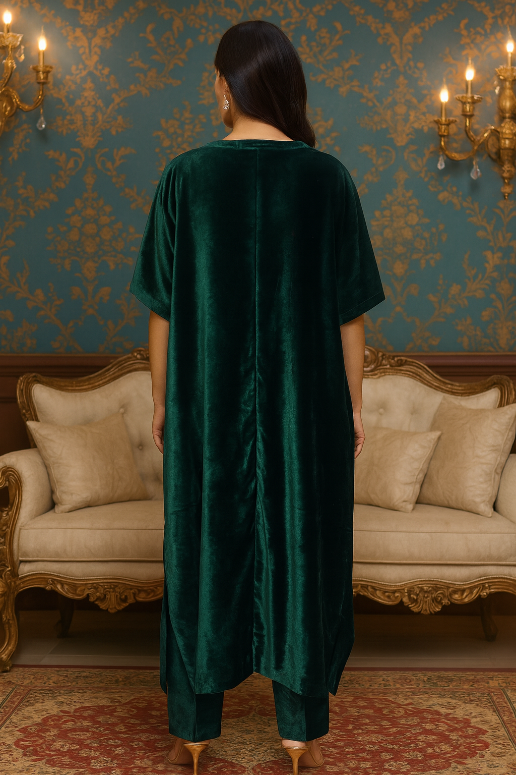 Emerald Green Velvet Kaftan Set