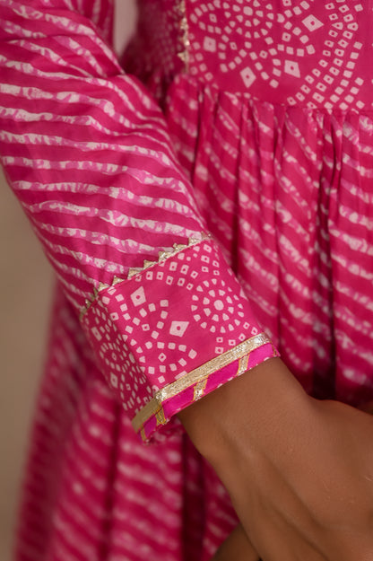 Pink Traditional Leheriya-Bandhej Cotton Dress