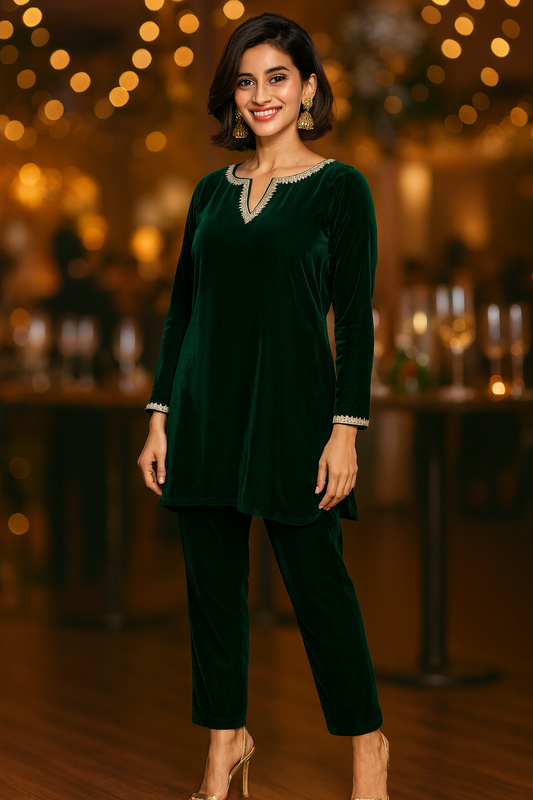 Emerald green velvet co-ord Set