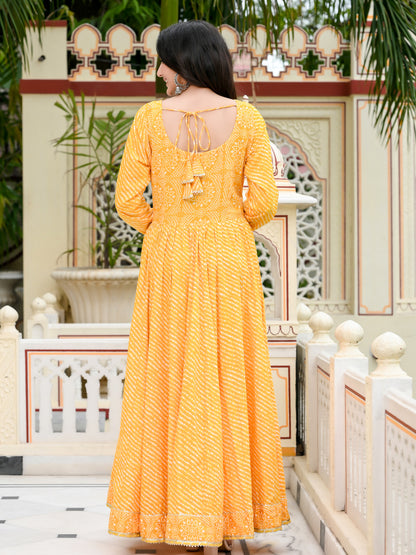 Yellow Leheriya-Bandhej Cotton Dress