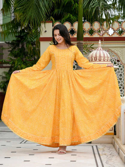 Yellow Leheriya-Bandhej Cotton Dress