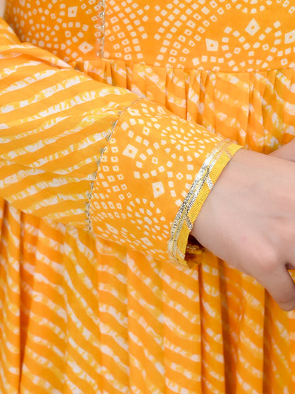 Yellow Leheriya-Bandhej Cotton Dress