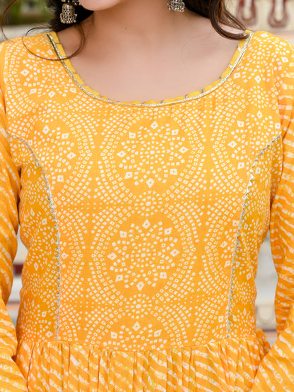 Yellow Leheriya-Bandhej Cotton Dress