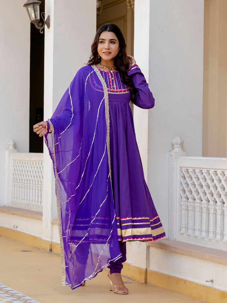 Purple lace Rangrez anarkali suit set