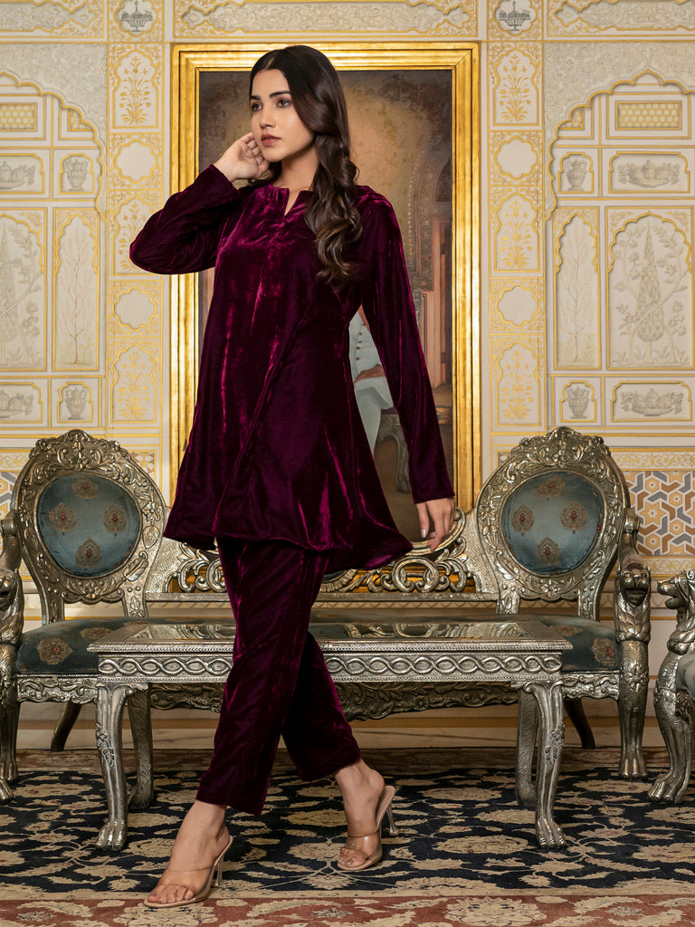 Wine velvet co-ord set