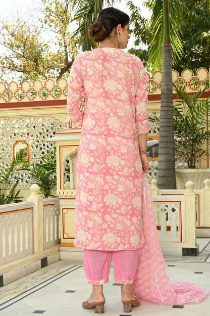Blush Bloom Symphony Hand-Block Suit Set