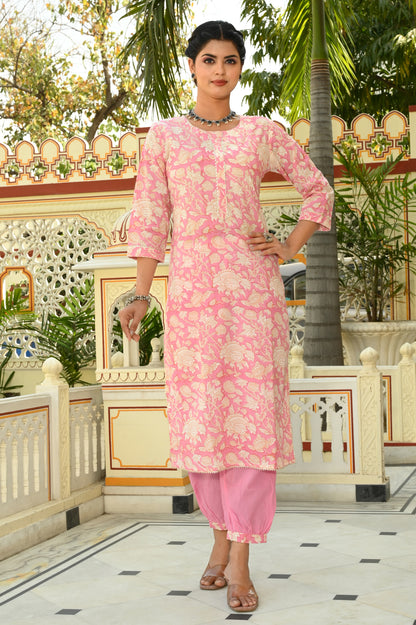 Blush Bloom Symphony Hand-Block Suit Set