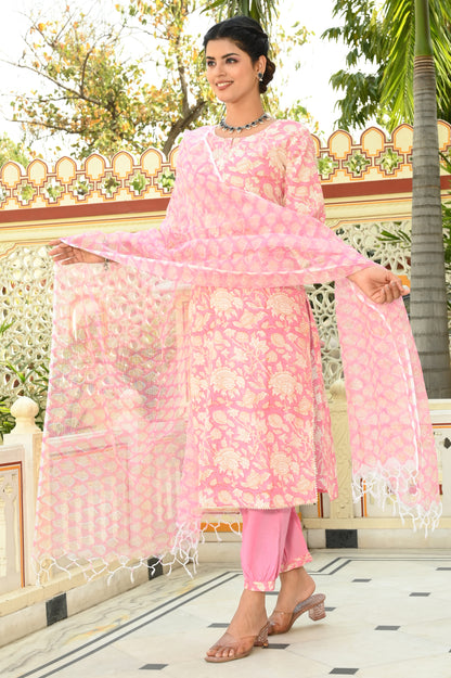 Blush Bloom Symphony Hand-Block Suit Set