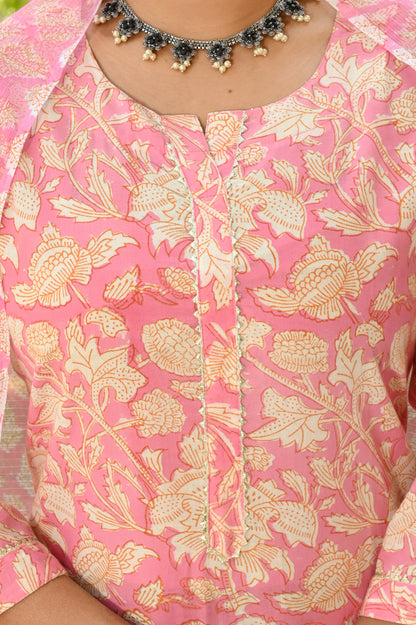Blush Bloom Symphony Hand-Block Suit Set