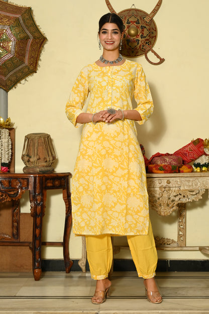 Sunshine Blooms Hand-Block Suit Set