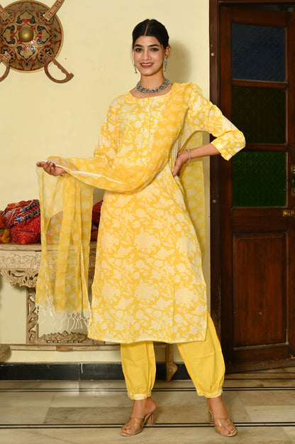 Sunshine Blooms Hand-Block Suit Set