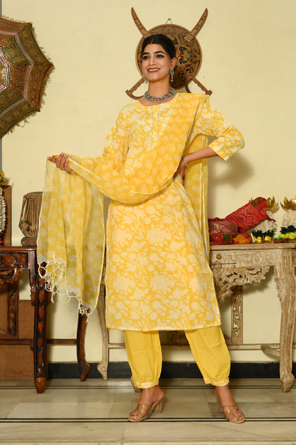 Sunshine Blooms Hand-Block Suit Set