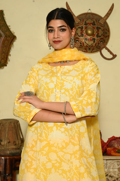 Sunshine Blooms Hand-Block Suit Set
