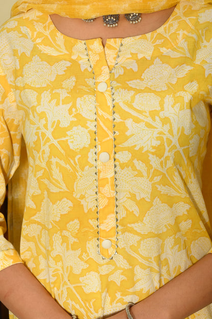Sunshine Blooms Hand-Block Suit Set